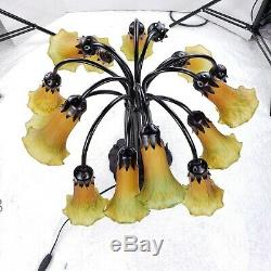 Tiffany Style Lily Lilly Pad Pond Lamp 15 Light Stained Art Glass Tulip Shades