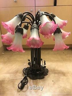 Tiffany Style Lily Pad Pond Lamp 15 Light Stained Art Glass Lily Shades