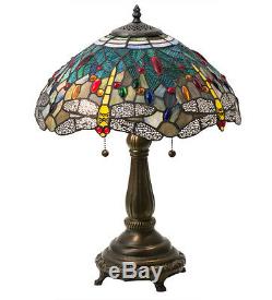Tiffany Style Meyda Lighting 119650 Dragonfly Stained Glass Table Lamp 16 Shade