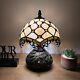 Tiffany Style Mini Table Lamp Beige Stained Glass Crystal Beans Led Bulb H12w8