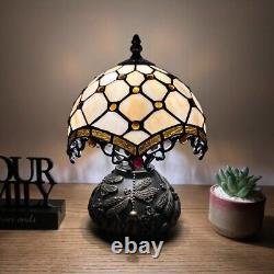 Tiffany Style Mini Table Lamp Beige Stained Glass Crystal Beans Led Bulb H12W8