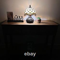 Tiffany Style Mini Table Lamp Beige Stained Glass Crystal Beans Led Bulb H12W8