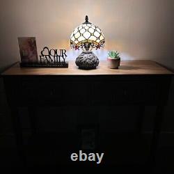 Tiffany Style Mini Table Lamp Beige Stained Glass Crystal Beans Led Bulb H12W8