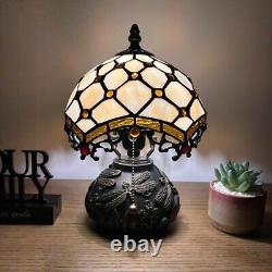 Tiffany Style Mini Table Lamp Beige Stained Glass Crystal Beans Led Bulb H12W8