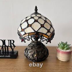 Tiffany Style Mini Table Lamp Beige Stained Glass Crystal Beans Led Bulb H12W8