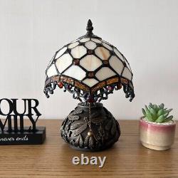 Tiffany Style Mini Table Lamp Beige Stained Glass Crystal Beans Led Bulb H12W8