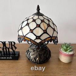 Tiffany Style Mini Table Lamp Beige Stained Glass Crystal Beans Led Bulb H12W8