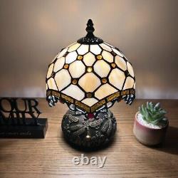 Tiffany Style Mini Table Lamp Beige Stained Glass Crystal Beans Led Bulb H12W8