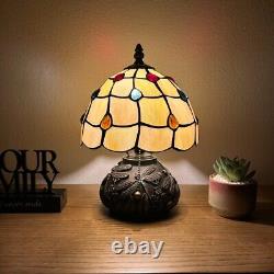Tiffany Style Mini Table Lamp Gold Stained Glass Crystal Beans Led Bulb H12W8