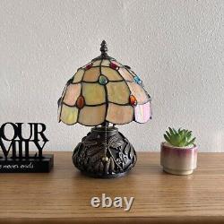 Tiffany Style Mini Table Lamp Gold Stained Glass Crystal Beans Led Bulb H12W8