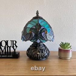Tiffany Style Mini Table Lamp Green Brown Stained Glass Led Bulb Included H12