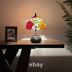 Tiffany Style Mini Table Lamp Rose Flowers Stained Glass LED Bulb Included 14H