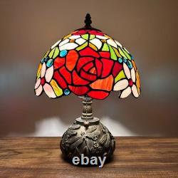 Tiffany Style Mini Table Lamp Rose Flowers Stained Glass LED Bulb Included 14H