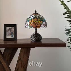 Tiffany Style Mini Table Lamp Rose Flowers Stained Glass LED Bulb Included 14H