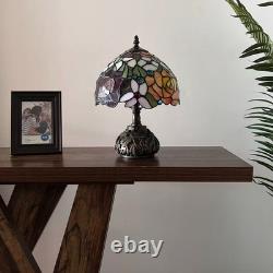 Tiffany Style Mini Table Lamp Rose Flowers Stained Glass LED Bulb Included 14H