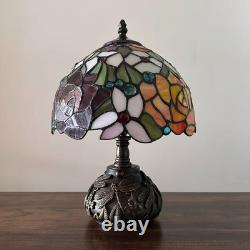 Tiffany Style Mini Table Lamp Rose Flowers Stained Glass LED Bulb Included 14H