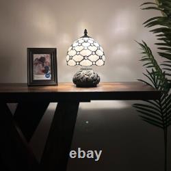 Tiffany Style Mini Table Lamp White Stained Glass Crystal Bean LED Bulb 12H8'W