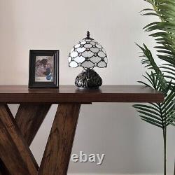 Tiffany Style Mini Table Lamp White Stained Glass Crystal Bean LED Bulb 12H8'W