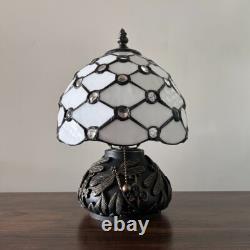 Tiffany Style Mini Table Lamp White Stained Glass Crystal Bean LED Bulb 12H8'W