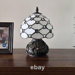 Tiffany Style Mini Table Lamp White Stained Glass Crystal Bean LED Bulb 12H8'W
