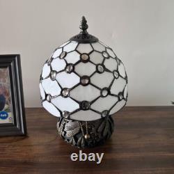 Tiffany Style Mini Table Lamp White Stained Glass Crystal Bean LED Bulb 12H8'W