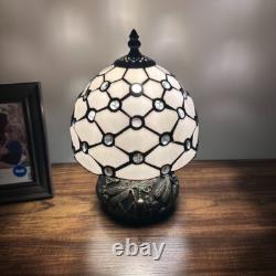 Tiffany Style Mini Table Lamp White Stained Glass Crystal Bean LED Bulb 12H8'W