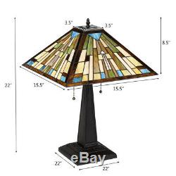 Tiffany-Style Mission 2-Light Bedside Table Lamp with 16 Stained Glass Lampshade
