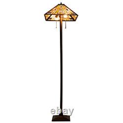 Tiffany-Style Mission 2 Light Floor Lamp with 18 Stained Glass Shade Decoration