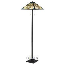 Tiffany-Style Mission 2 Light Floor Lamp with 18 Stained Glass Shade Decoration