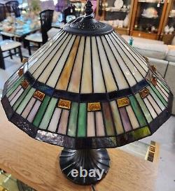 Tiffany Style Mission 2-Light Table Lamp Amber Black Stained Glass Finish