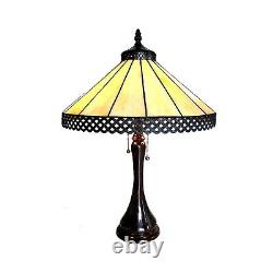 Tiffany Style Mission 2-Light Table Lamp Amber Brown Stained Glass Bronze Finish