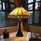 Tiffany Style Mission 2-light Table Lamp Amber Brown Stained Glass Bronze Finish