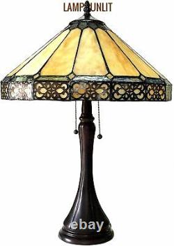 Tiffany Style Mission 2-Light Table Lamp Amber Brown Stained Glass Bronze Finish