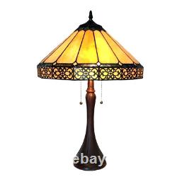 Tiffany Style Mission 2-Light Table Lamp Amber Brown Stained Glass Bronze Finish