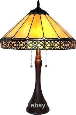 Tiffany Style Mission 2-Light Table Lamp Amber Brown Stained Glass Bronze Finish