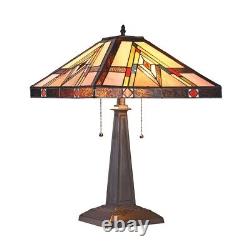 Tiffany Style Mission 2-Light Table Lamp Stained Glass Blackish Bronze Finish