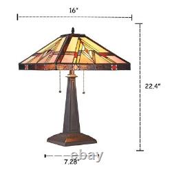 Tiffany Style Mission 2-Light Table Lamp Stained Glass Blackish Bronze Finish