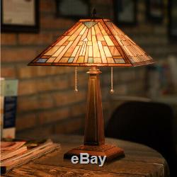 Tiffany-Style Mission 2-Light Table Lamp with 16 Stained Glass Lampshade Bedroom