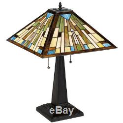 Tiffany Style Mission 2-Light Table Lamp with 16 Stained Glass Lampshade Home