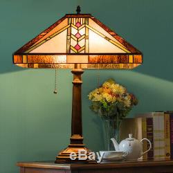 Tiffany-Style Mission 2-Light Table Lamp with16 Stained Glass Lampshade Bedroom