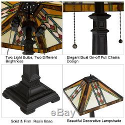 Tiffany-Style Mission 2-Light Table Lamp with16 Stained Glass Lampshade Bedroom