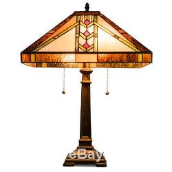 Tiffany-Style Mission 2-Light Table Lamp with16 Stained Glass Lampshade Bedroom