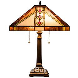 Tiffany-Style Mission 2-Light Table Lamp with16 Stained Glass Lampshade Bedroom