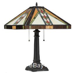 Tiffany-Style Mission 2-Light Table Lamp with16 Stained Glass Lampshade Bedroom