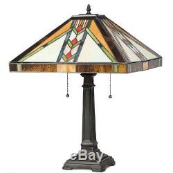 Tiffany-Style Mission 2-Light Table Lamp with16 Stained Glass Lampshade Bedroom