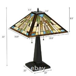 Tiffany-Style Mission 2-Light Table Lamp with16 Stained Glass Lampshade Home