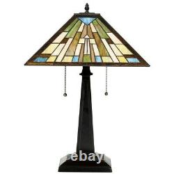 Tiffany-Style Mission 2-Light Table Lamp with16 Stained Glass Lampshade Home