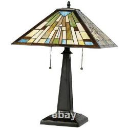 Tiffany-Style Mission 2-Light Table Lamp with16 Stained Glass Lampshade Home