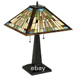 Tiffany-Style Mission 2-Light Table Lamp with16 Stained Glass Lampshade Home