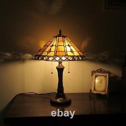 Tiffany Style Mission 2-Lite Table Lamp Brown Yellow Stained Glass Bronze Finish